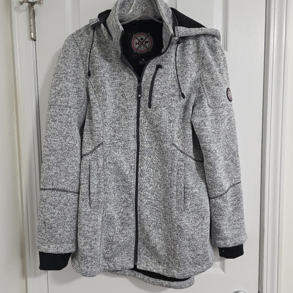 Hfx Halifax Women's Large Full Zip Jacket Performance Hooded Fleece Lined Gray